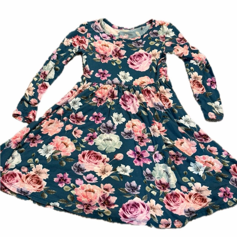 Posh peanut 2t blue floral dress bamboo